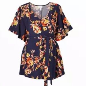 Isabel Maternity by Ingrid & Isabel Floral Top - Navy and Orange Size XL